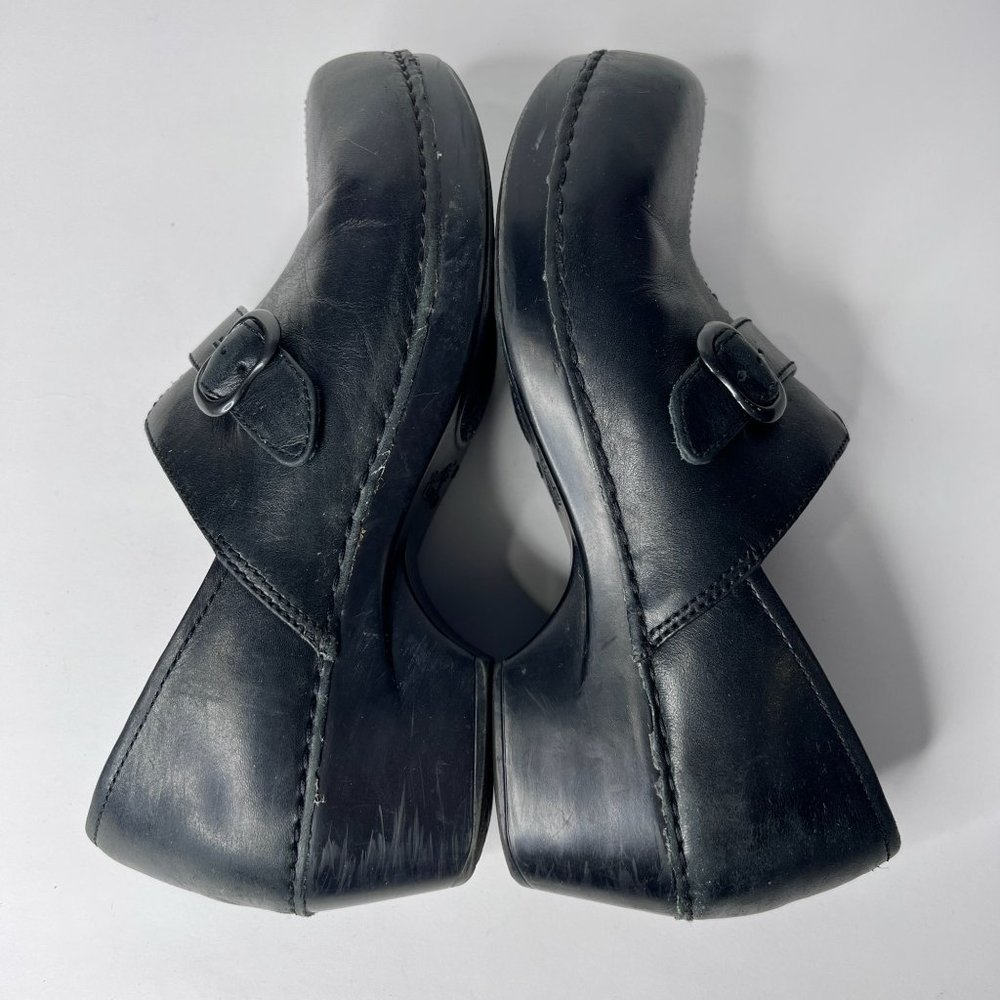 Dansko Clogs Heel Black Leather Shows Comfort Slip On w/ Buckle Women's 38 7.5-8 - Picture 5 of 10